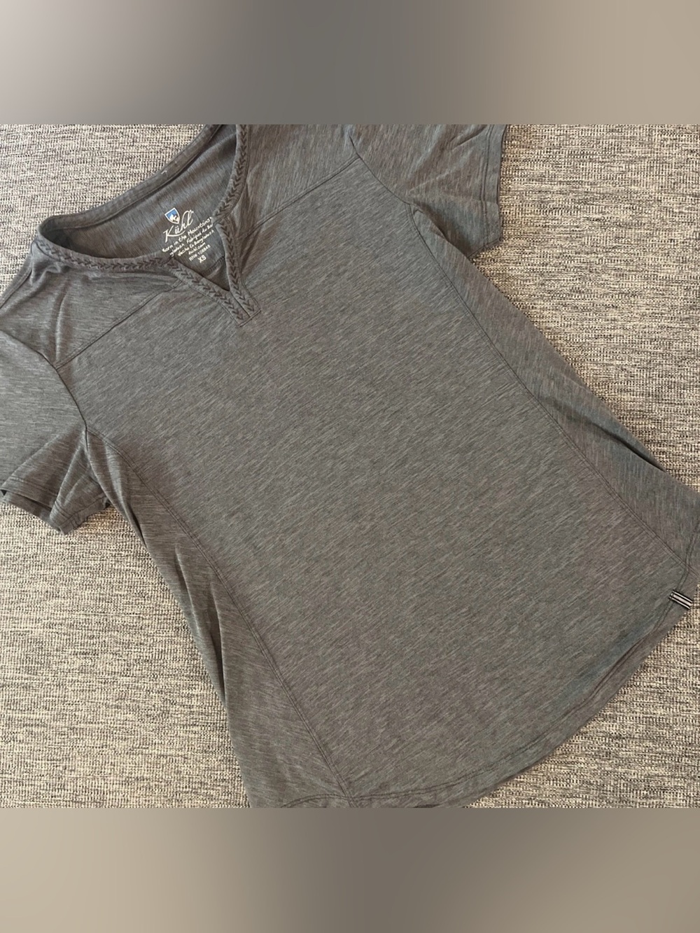 Kuhl Shirt Womens Size XS Gray Allegro Split Neck Embroidered Hiking Athleisure